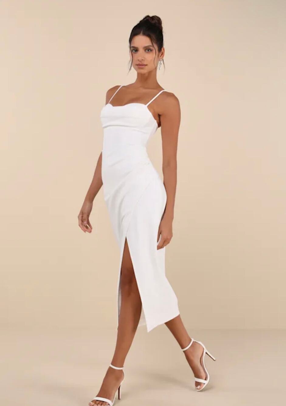 Lulus Prominent Charm White Halter Bodycon Tulip Midi Dress